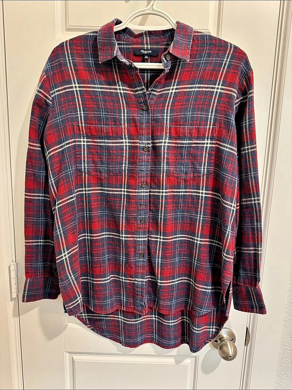 Madewell Flannel Ex-Boyfriend Shirt in Plaid, Red & Blue